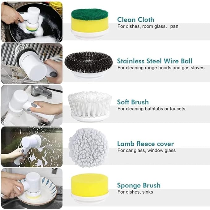 Electric Spin Scrubber Electric Cleaning Brush Cordless Power Scrubber with 5 Replaceable Brush Heads Handheld Rechargeable Shower Scrubber for Grout/Bathtub/Toilet/Window/Kitchen/Sink/Dish/Floor/Wall
