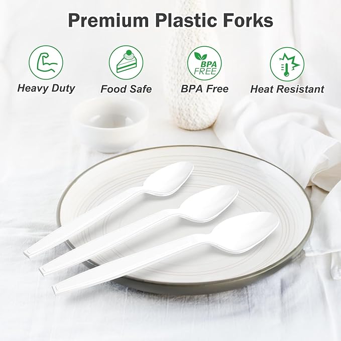 360 Count White Plastic Spoons Disposable BPA-Free Heat Resistant Solid and Durable Disposable Spoons Heavy Duty Bulk Premium Spoons plastic disposable for Party Supply