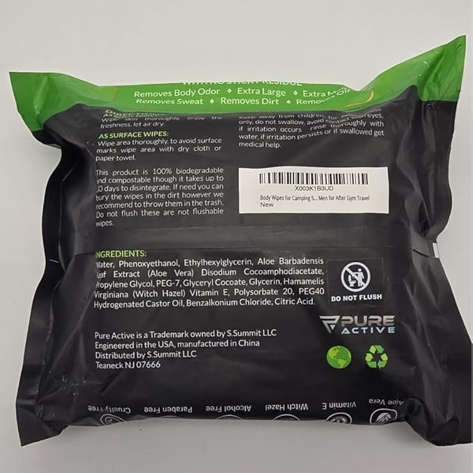 Body Wipes for Camping 50 XXL Camping Wipes 12''x 12'' Shower Body Wipes for Camping Body and Face Wipes Biodegradable Personal Hygiene Body Cleansing Wipes for Women Men Kids Elderly Travel