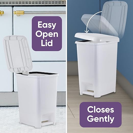 Superio Slim Trash Can with Foot Pedal – 4 Gallon Step-On Dustbin Small Plastic Garbage Can with Lid Trash Can for Bathroom Bedroom RV Kitchen Office Patio or Dorm – White Smoke