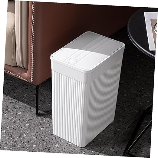 VALICLUD Bathroom Trash Can with Press Lid Large White Narrow Garbage Bin Plastic Wastebasket for Home and Toilet Use