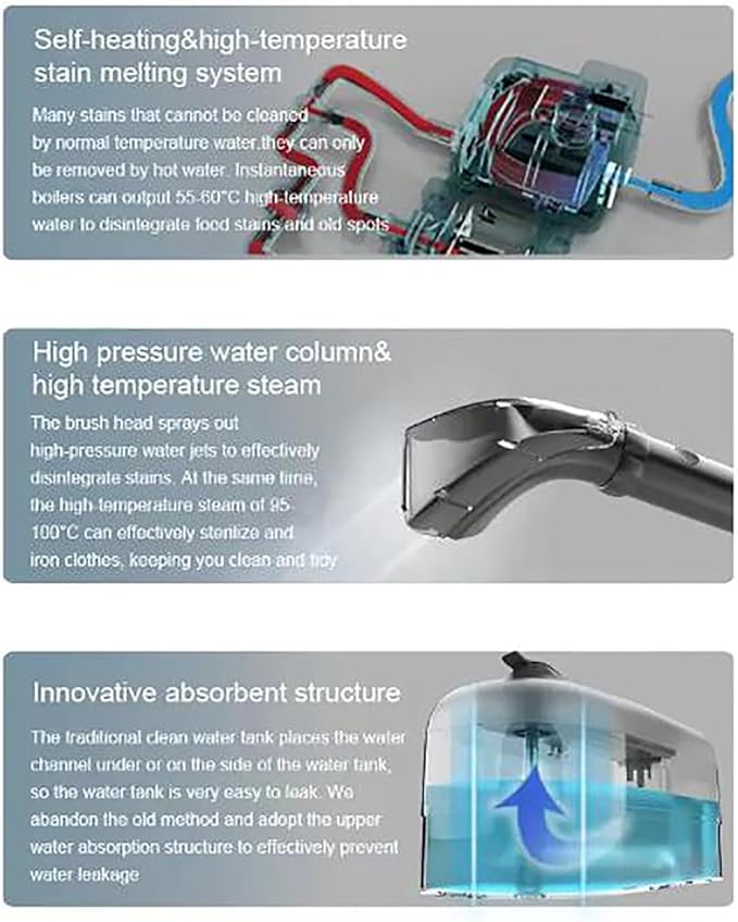 Stain Cleaneing Machine 1200W Portable Carpet Cleaner with Anti-slip Handle 13KPa Powerful Suction and Double Water Tanks Design 1300ml Clean Water Tank and Save To Space for Stairs and Cars