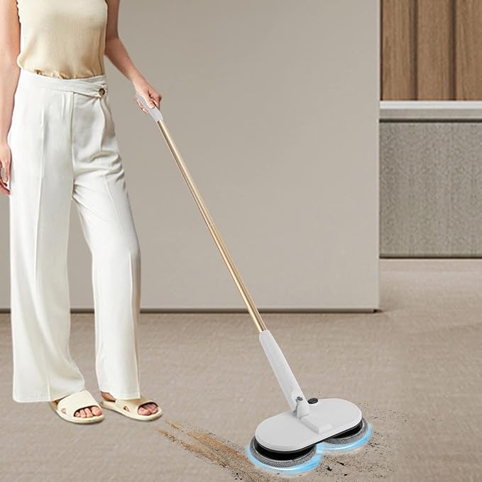 Electric Mop Cordless Electric Spin Mop with LED Headlight ＆4 Pads 60 Mins Spin Power Scrubber Mops for Hardwood and Tile Floors Super Quiet Cleaning and Waxing