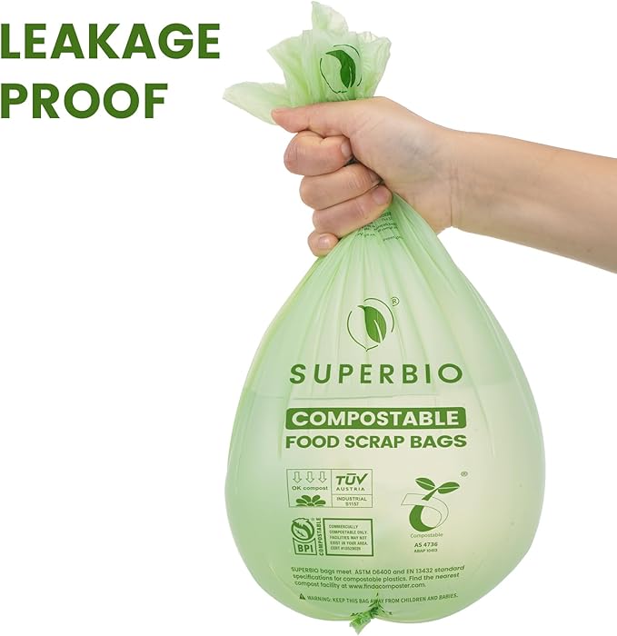 SUPERBIO 2.6 Gallon Flat Top Compostable Food Waste Bags 100 Count 2 Pack9.84L Food Scrap Bags BPI Certified and OK compost INDUSTRIAL