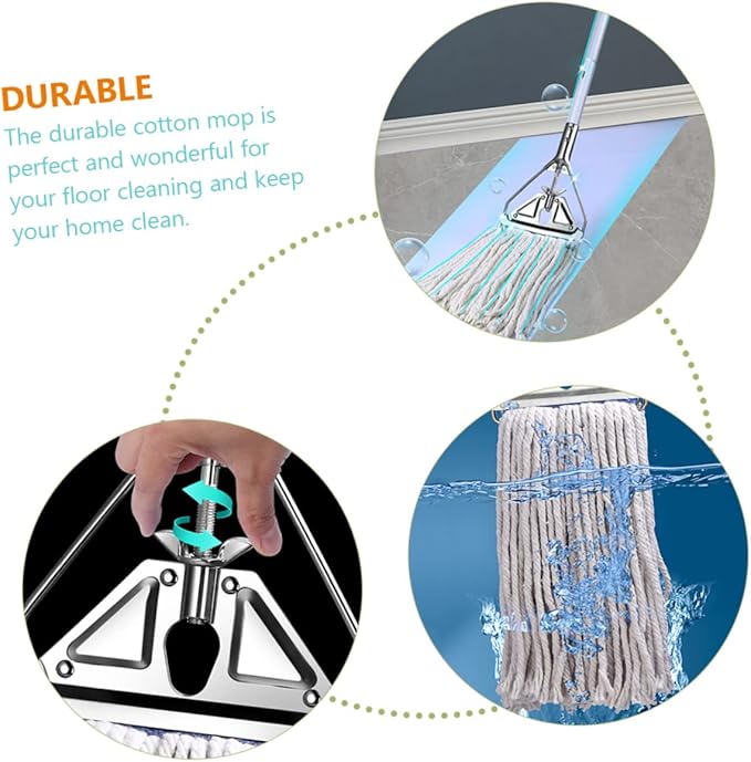 FRCOLOR Heavy Duty Cotton Mop for Hardwood and Tile Cleaning Versatile Wet Mop with Excellent Absorbency Durable Design and Comfortable Long Handle for Easy Use