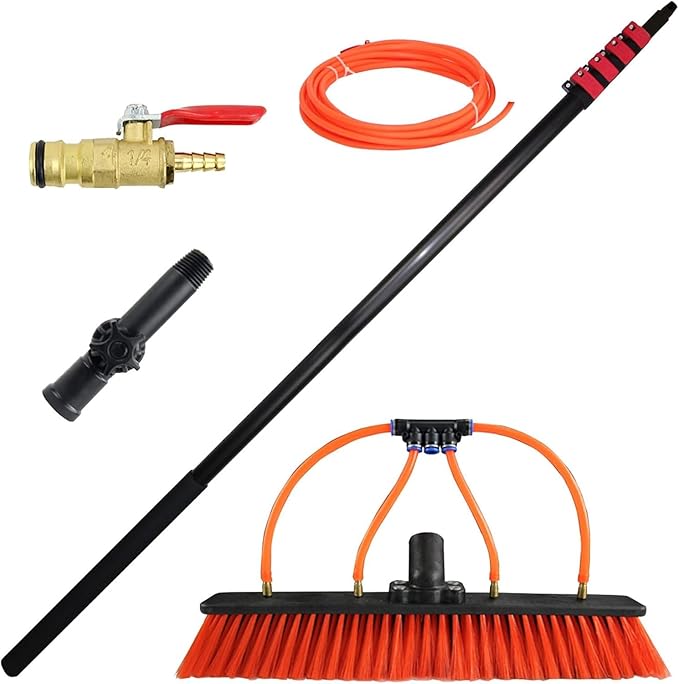 Glass Cleaning Brush Home Water Fed Telescopic Pole Kit Solar Panel Brush Rotating for Photovoltaic Panel12FT Water Fed Pole Kit Extendable Window Cleaning Brush Telescopic Water Fed Brush