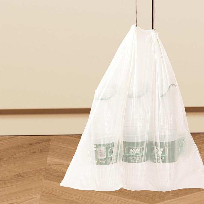 Heavy Duty Drawstring Kitchen Trash Bags 4-Micron Thick Leakproof &amp Heat-Resistant Large Capacity Garbage For Bathroom Home Use Fit Most Bins(Large 3-roll [ 3Micron52*55cm])