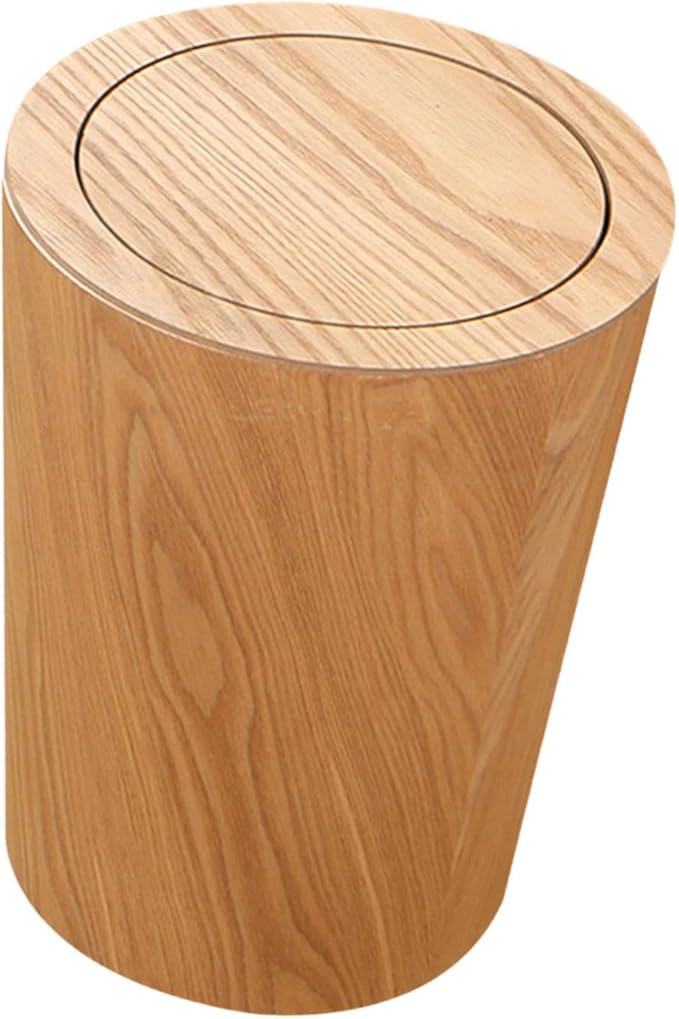 Yajuyi Trash Can with Lid Wastebasket 10L Wood Dustbin Garbage Recycling Bin for Home Farmhouse Light Brown
