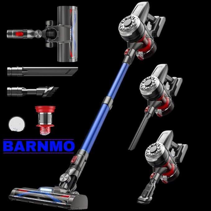 Cordless Stick Vacuum Blue 45 Min Runtime LED Headlights 2-Speed Telescopic Tube with Main Vacuum Brush Crevice Tool dust Brush Removable-Rechargeable Battery Pack with Charging Cord