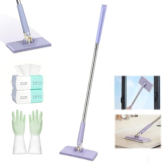 Lazy Mop Snap Grip Mini Mop for Dry &amp Wet Disposable Pads Cloth Changing &amp Zero Touch Mini Mopa with Sweeping &amp Mopping Long Handle Disposable Dust Mop for Hardwood Tile Floor Small S