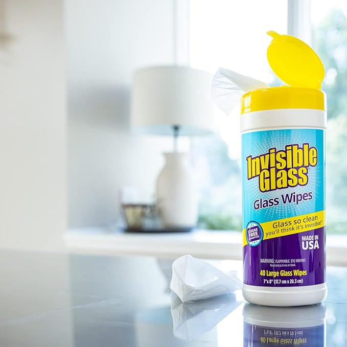 Invisible Glass 90160-4PK Glass Cleaning Wipes Pre-Moistened Streak-Free and Lint-Free Safe for Windows Mirrors Windshields and Tinted Glass 40 Count (Pack of 4)