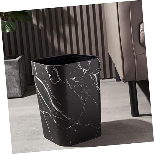 Marble Pattern Garbage Bin Plastic Waste Basket Indoor Trash Can for Bathroom Kitchen Home Office with Sleek Marbling Design and Easy Plastic Bag Use