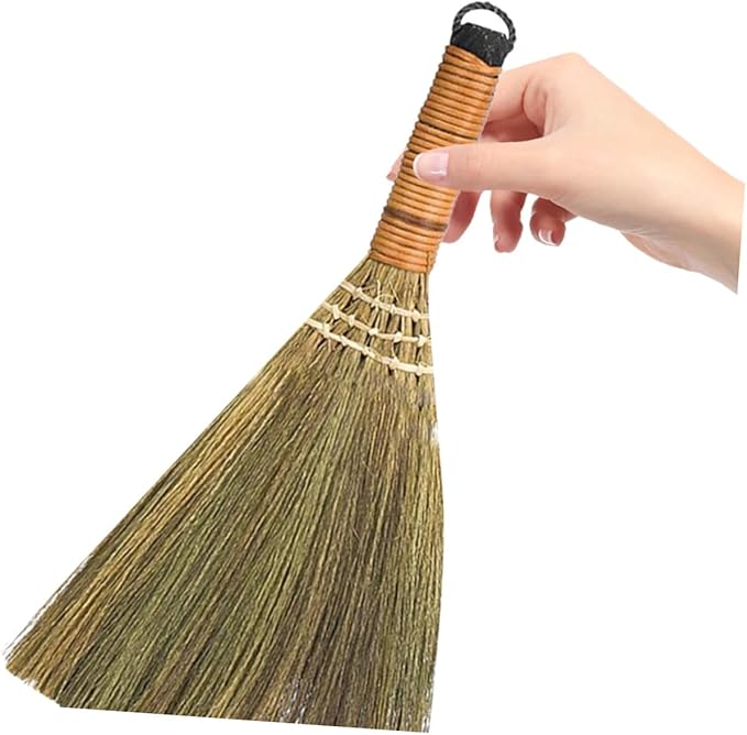 LIFKOME 2Pcs Indoor Grass Broom Whisk Broom Thai Handle Broomstick Sweeping Cleaning Tool Asian Handmade Craft Broom for Home Kitchen Bedroom