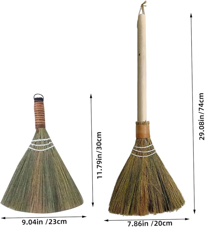 Unomor 2pcs Hand Woven Bamboo Broom for Home and Office Cleaning Compact Dust Removing Brooms with Handle for Desktop and Tight Spaces