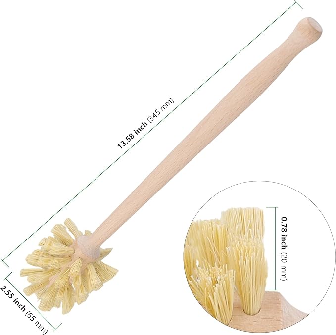 HAKZEON 4 Pack Wood Bottle Brush 14 Inch Extra Long Beechwood Handle and Sisal Bristles Kitchen Bottle Brush for Scrubs Wide Mouth Jars Cups Tumblers Dishes Vases