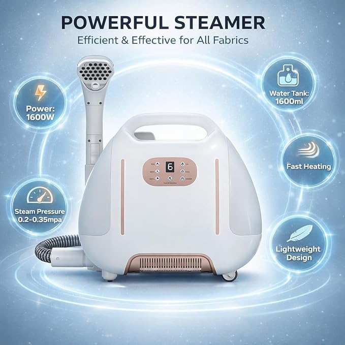 Rolling Carpet Spot &amp Upholstery Cleaner 1600W Steamer 1600ml Dual Tank White - Self - Cleaning Steam &amp Vacuum for Pet Rugs &amp Tiles