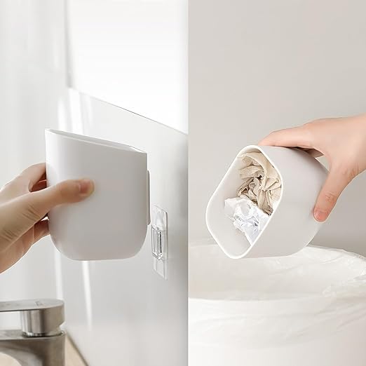 2 Pack Mini wall mounted trash can white small Wastepaper Baskets lidless Wastebasket simple bathroom washbasin storage bin Makeup Brushes toothpaste storage box Multifunctional plastic Garbage Can