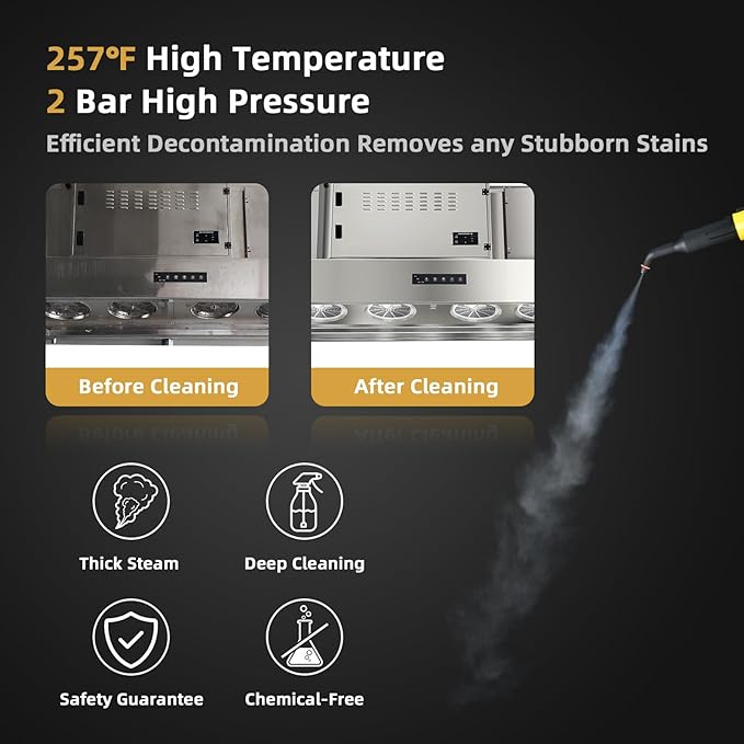 Handheld Steam Cleaner 1400W Pressurized Steamer with 17 Pieces Accessory Set &amp Child Lock Multipurpose Portable Steam Mop for Home Use Floors Windows Cars Sofas (Yellow)