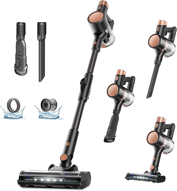 AGLUCKY Stick Vacuum Cleaner Power Suction Vacuum Cleaners with Hepa Filter LED Headlight Bendable Handle Rechargeable Vacuum Cleaners for Hardwood Floor &amp Carpet(Grey)