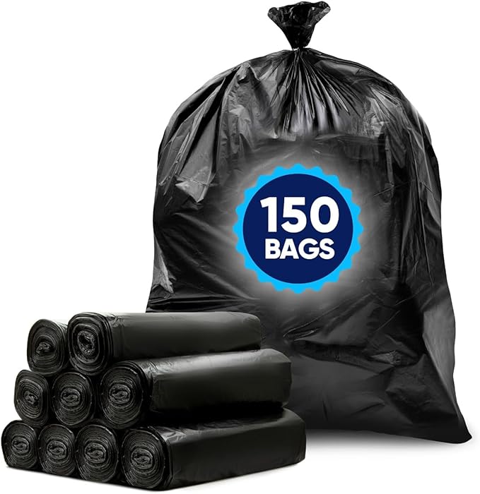 Tasker 55-60 Gallon Trash Bags Heavy Duty | Mega ValuePack 150 Bags | Large Black Garbage Bags | for Office Commercial Outdoor Lawn and Leaf