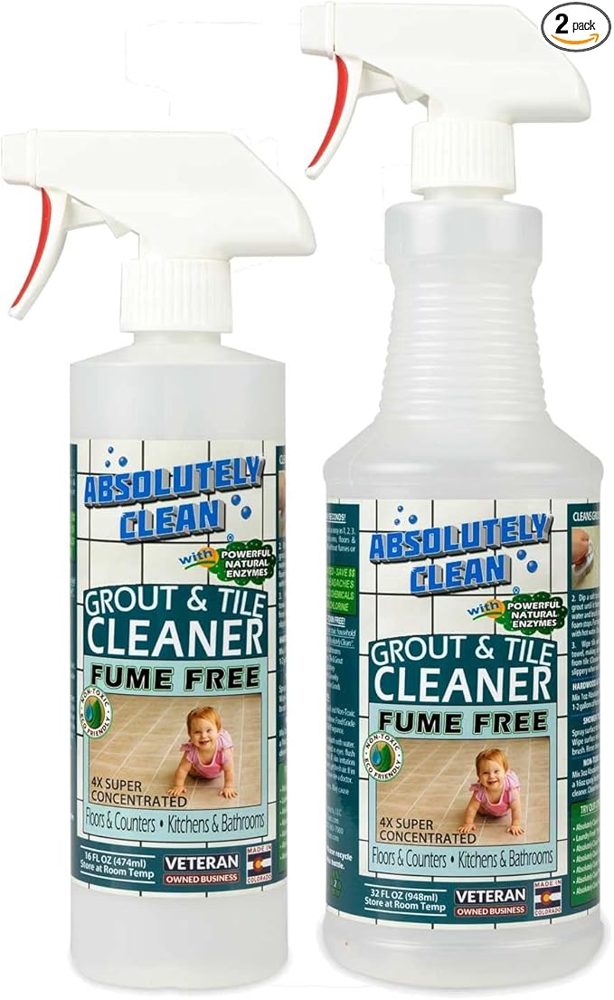 CLEAN GROUT FAST! - Professional Strength Natural Enzyme Formula - Fast Acting Fume Free - USA Made (16oz * 32oz 2 Pack Cleans Up To 750 sq ft)…
