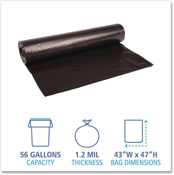 Heavy-Duty Trash Bags | 60 Gallon Black Garbage Bags | 100 Count Bulk Can Liners for Large Trash Cans