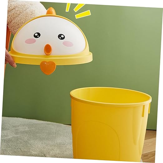 VILLCASE Chick Style Trash Can with Lid Sturdy Material Small Wastebasket for Bedroom Office Desk Use Convenient Home Garbage Bin Large Capacity Cartoon Design