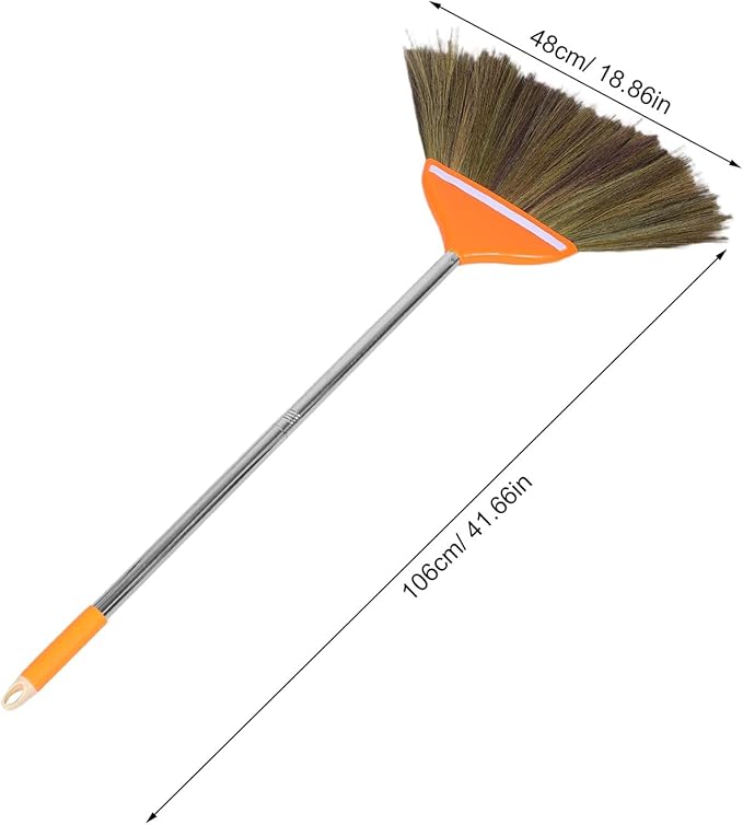 Natural Broom for Sweeping Indoor Outdoor - 41.7 Long Hand Handle Broom - Vietnam Handmade Straw Soft Design for Home Kitchen Garage Bedroom