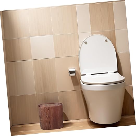 Narrow Bathroom Trash Can with Lid Wood Grain Wastebasket for Kitchen Bedroom Office Odor-Resistant PP Garbage Bin for Small Spaces and Easy to Clean