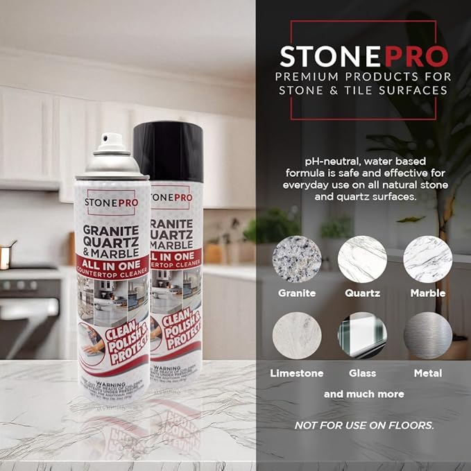 Stone Pro All-in-One Countertop Cleaner Spray - for Quartz Granite Marble &amp More!