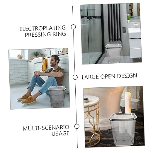 Large Transparent Plastic Wastebasket for Bathroom Kitchen Home Portable Trash Can with Pressed Rim Smooth Easy-Clean PP Material Stable Lidless Design for Household Waste and
