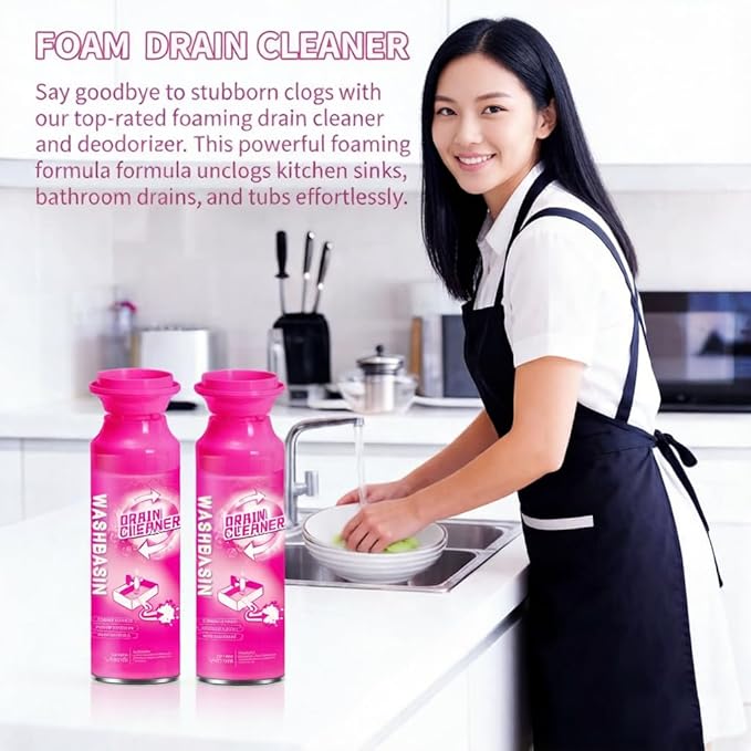 Foaming Drain Cleaner (2 Pack) Sink Clog Remover and Deodorizer for Bathroom &amp Kitchen Pipe Deep Cleaning Foam for Bathtub Shower Washbasin Dissolves Hair Grease &amp Soap Scum to Fix Slow