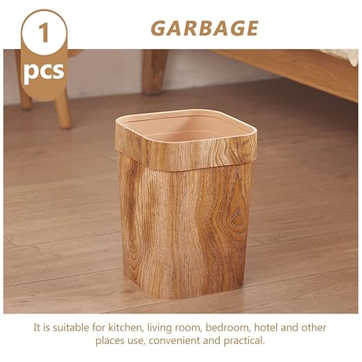 LUOZZY Wood Grain Trash Can Wastebasket Garbage Container Waste Bin for Bathrooms Powder Rooms Kitchen Home Offices - 12L
