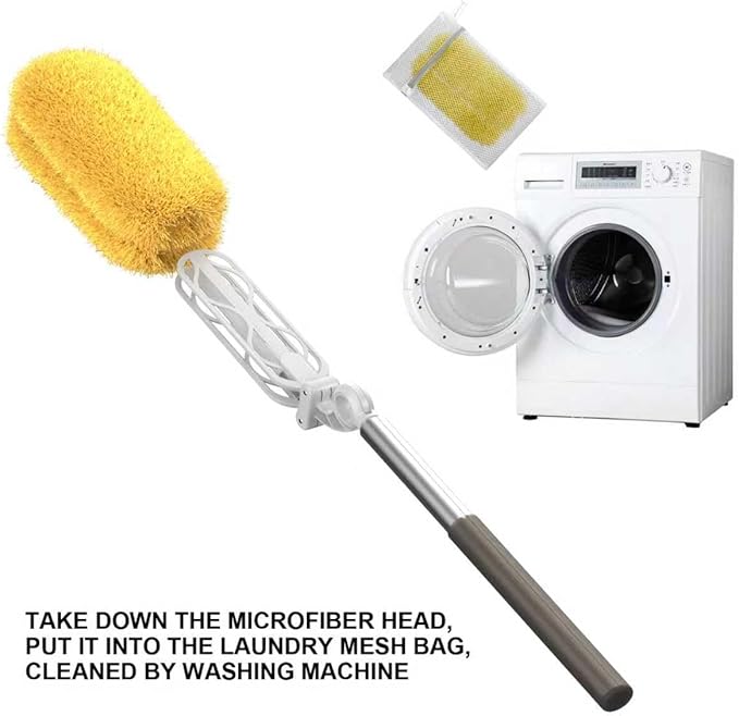 Long Handle Dusters for Cleaning with 2 Replacement Heads Washable Cleaning Duster Kit with Laundry Mesh Bag Cobweb Duster Extendable Dusting Tool for Home and Office
