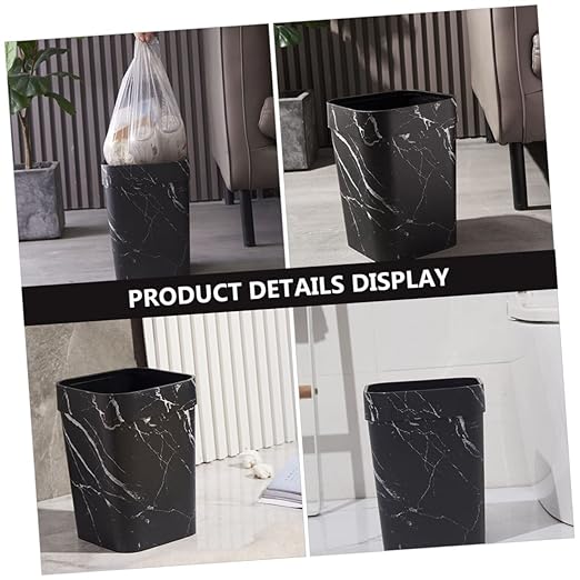 Marble Pattern Garbage Bin Plastic Waste Basket Indoor Trash Can for Bathroom Kitchen Home Office with Sleek Marbling Design and Easy Plastic Bag Use
