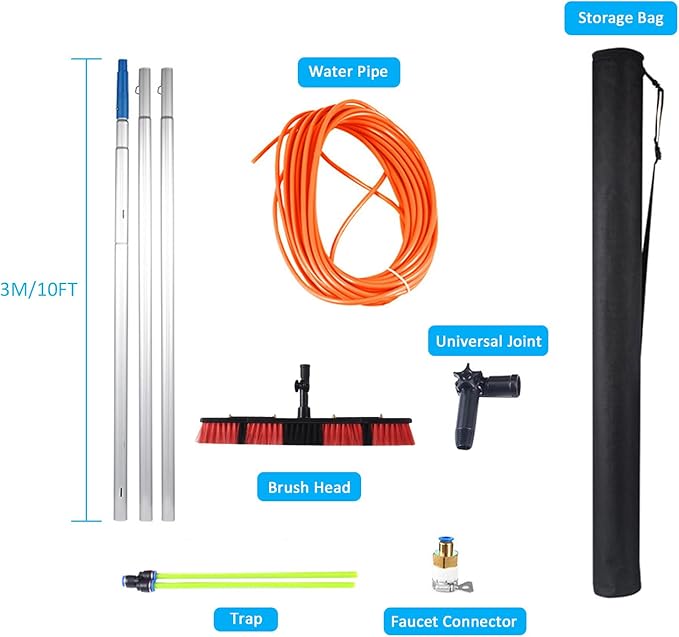 Solar Panel Cleaning Brush and Pole Kit with 5 12m Water Fed Pole 30/50cm Water Brush for Outdoor Window Cleaning Professional Water Fed Pole Window Cleaning Kit