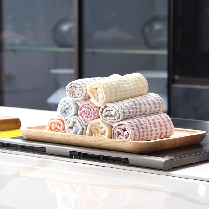 Kitchen Washcloths 12 Pack 10x14 Inch Small Dish Cloth for Washing Dishes Lint Free Fast Dry Reusable Cleaning Cloth Ultra Soft &amp Scratch Free Waffle Dish Rag Easy to Rinse Multicolor Dishclot