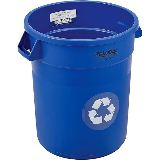 Global Industrial Commercial Round Trash Can 20 Gallon Capacity Plastic Garbage Can Indoor and Outdoor Utility Trash Can Blue 19 W x 22-1/2H No Lid