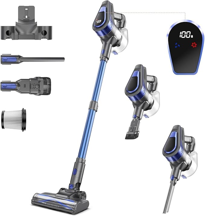 N16 Cordless Vacuum Cleaner Lightweight Vacuum Cleaners for Home with Powerful Suction 2600mAh Battery with 45 Mins Runtime Rechargeable Stick Vacuum Cordless for Hardwood Floor Carpet Pet Hair