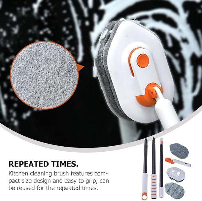 Bathroom Floor Brush Set with Extendable Handle Multi-Functional Grout Scrubber with Hard Bristle and Replacement Pads for Tile and Tub Cleaning Bathroom and Outdoor Floor