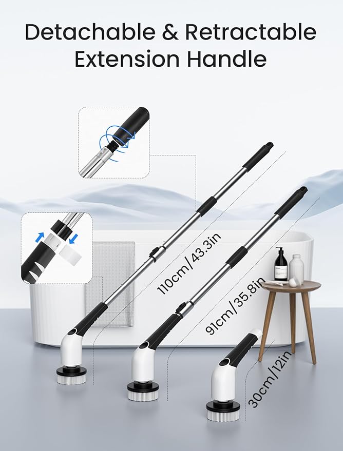 Electric Spin Scrubber 2025 New Cordless Shower Cleaning Brush with 8 Replaceable Brush Heads 3 Adjustable Speeds and Adjustable Extension Handle for Bathroom Floor Tile