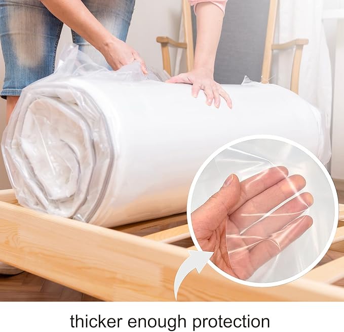 Mattress Bag for Moving and Storage [2 Pack] 4 Mil Mattress Protector Heavy Duty Clear Plastic Bed Mattress Cover for Long-Term Storages and Disposal - Full Size 54 x 100 Inch