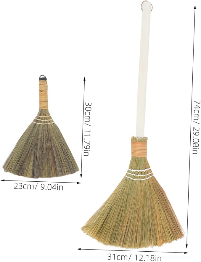 Cabilock 2pcs Practical Handwoven Broom Set Straw Broom Sweep Soft Bristle Household Removable Head Floorfriendly