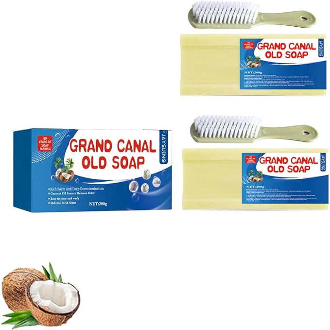 Canal Old Soap with Brush2024 New Canal Soap Bar for Stains Canal Soap Bar Stain Remover Easily Remove Stains from Clothes Grand Canal Soap for Clothes Shoes And Any Stains. (2PCS)