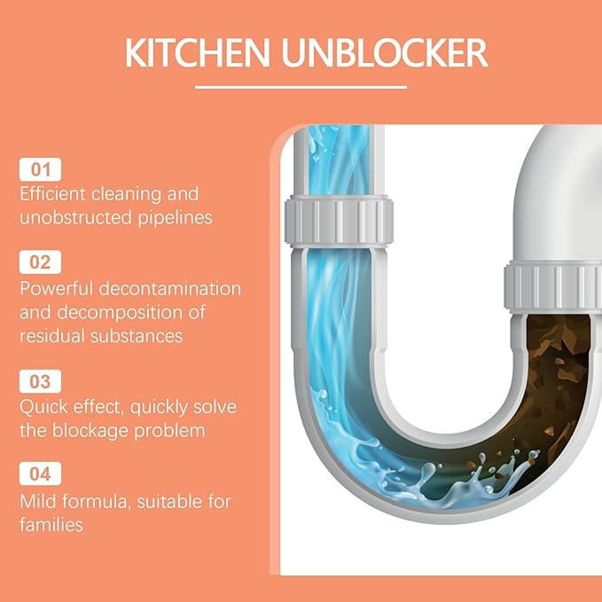 Powerful Pipe Drain Cleaner for Kitchen &amp Toilet - Grease Remover for Sinks Drains &amp Sewers - Long - Lasting Clog Prevention &amp Quick Unclogging Solution(1PCS)