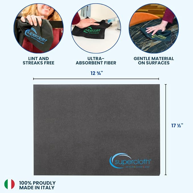 Supercloth® Premium Microfiber Cleaning Cloth for All-Purpose Lasts Over 5 YEARS Glasses Cleaning Cloth Microfiber Cleaning Cloth for Cars Magic Reusable Cloth Streak-Free 100% Made in Italy (3pk)