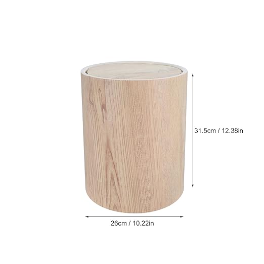 Garneck Large Wood Grain Plastic Trash Can with Flip Top Lid Space-Saving Round Farmhouse Wastebasket for Bedroom Dining Room Kitchen Noiseless Bin for Office Hotel Households