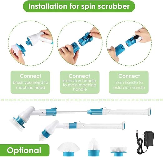 Spin Scrubber 360 Cordless Tub and Tile Scrubber Multi-Purpose Power Surface Cleaner with 3 Replaceable Cleaning Scrubber Brush Heads 1 Extension Arm and Adapter
