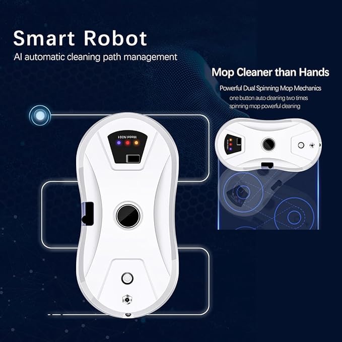 One-Button Start Of Dry and Wet Dual-Purpose Window Cleaning Machine | 20-Minute Power Failure Protection | Route Planning Frame Sensing Remote Control Robot Window Cleaner 30ml Water Tank(Black)