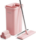 JOYMOOP Pink Mop and Bucket with Wringer Set for Home with 3 Reusable Microfiber Mop Pads Hands-Free Self-Cleaning System Suitable for Floor Cleaning and Wall Cleaner